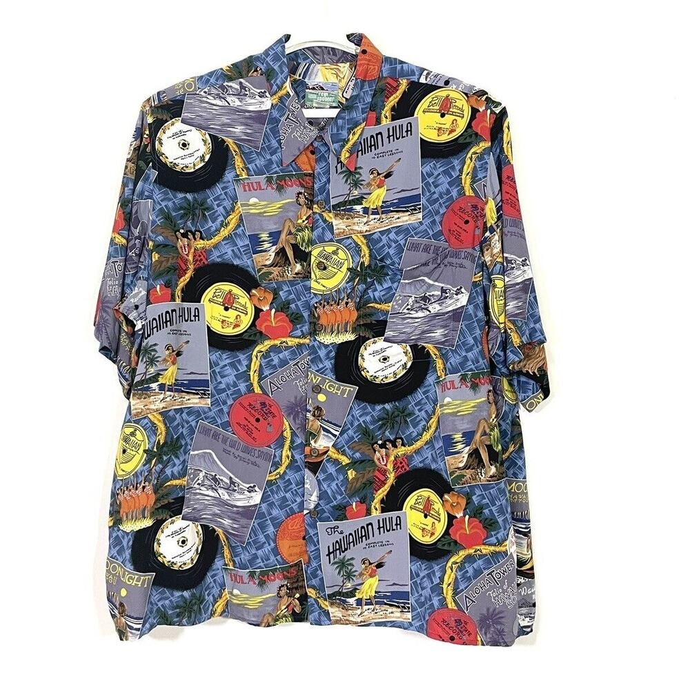 Reyn Spooner Vintage Hawaiian Shirt Size XXL Vinyl Records Hula Girls Full Cut